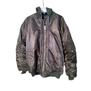 Mens Bluez L-2B Flight Style Hooded Heavy Jacket Brown Large